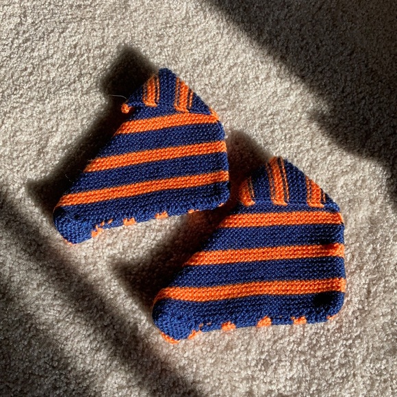 handmade navy blue and orange socks / slippers - Picture 1 of 5